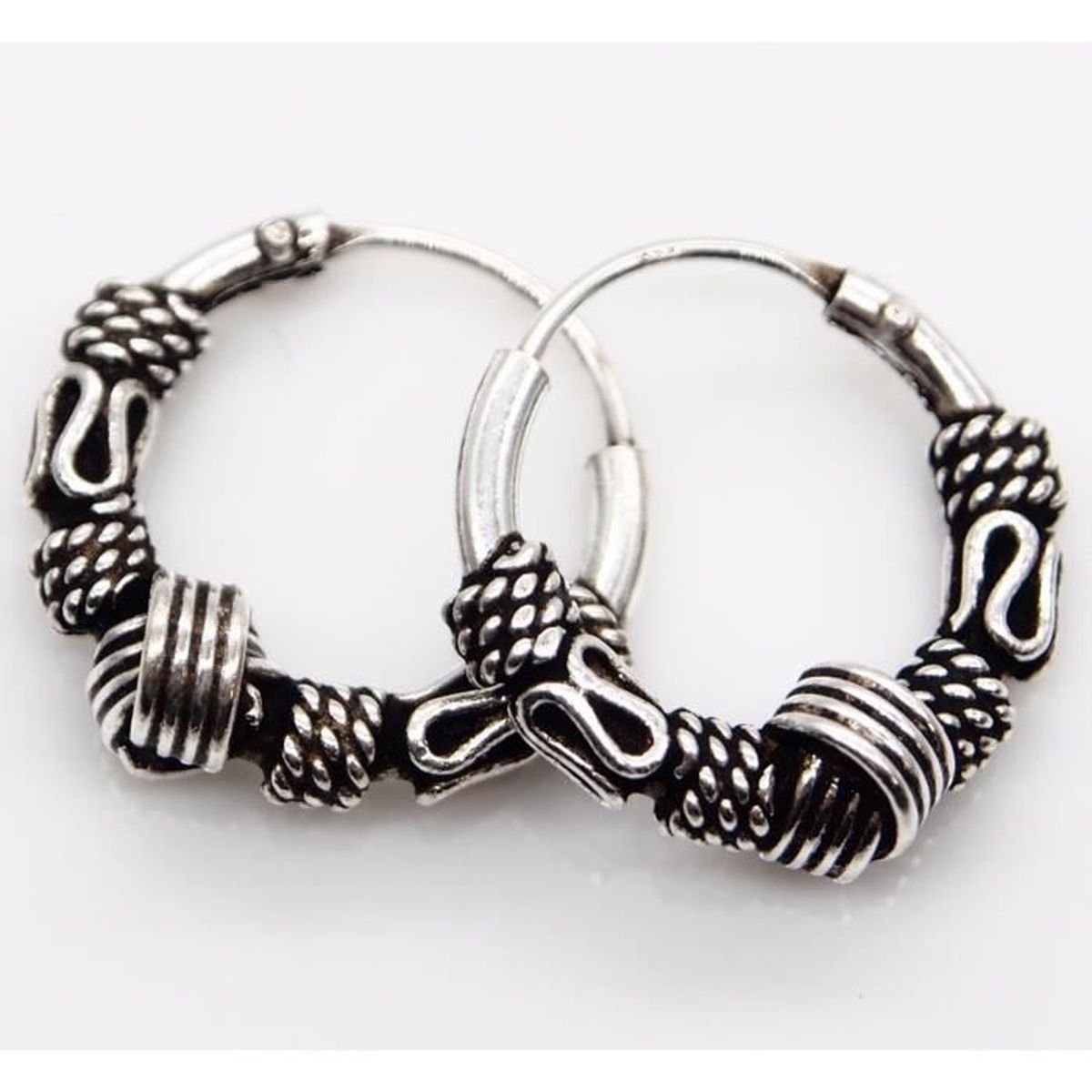 Boucles d'oreilles anneaux Bali ethnique créoles argent 925 sterling silver 