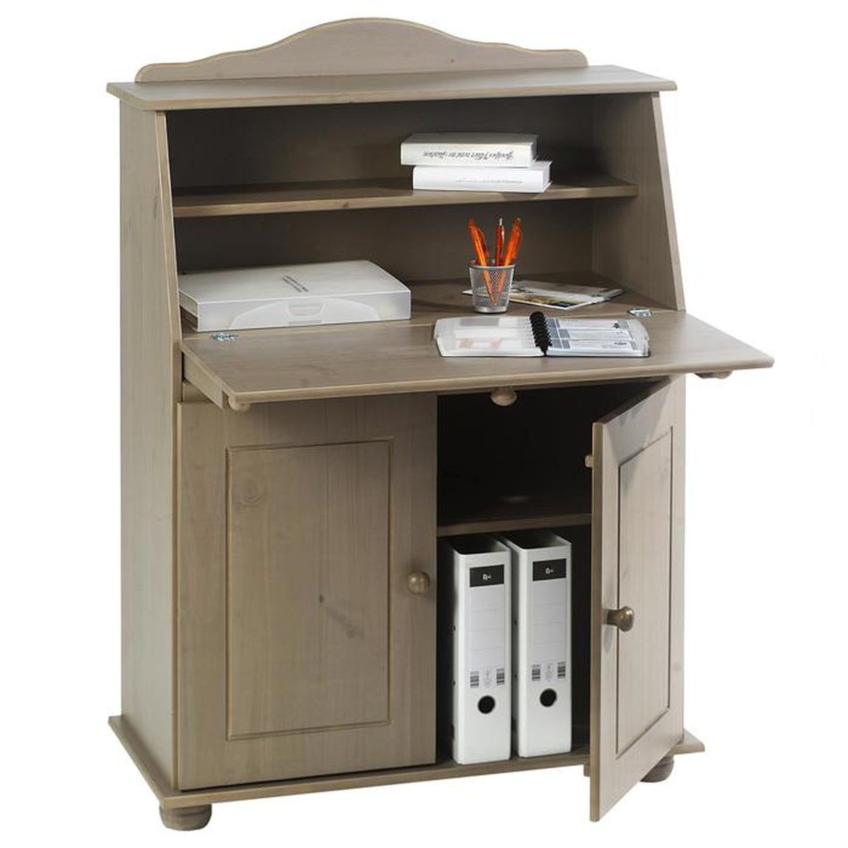Idimex Bureau Hugo Avec Rangement 5 Tiroirs Style Scandinave En Pin Massif Lasure Taupe Et Blanc Mobilier Et Eclairage Ameublements Et Fournitures De Bureau