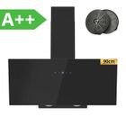 FIREGAS Hottes Aspirantes 90cm, Hotte de Cuisine Inclinée, 578m³/h Puissance d'aspiration élevée, Evacuation ou Recyclage,A++