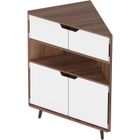 BRAND NEED Armoire d'angle meuble de rangement autoportant 4 niveaux avec portes et étagères pour cuisine, salon, entrée, teck