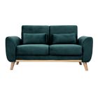 Miliboo - Canapé scandinave 2 places en tissu velours bleu pétrole et bois clair EKTOR