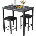 RELAX4LIFE Table Compacte avec 2 Tabourets, Mange-Debout Industriel Plateau en Faux Marbre, pour Cuisine Salle à Manger Bistro,