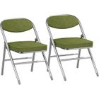 VIVOLILV Furniture Lot de 2 chaises pliantes en tissu flanelle douillet et cadre en acier Vert 46 x 41 x 80 cm