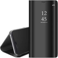 Samsung Galaxy S21 Etui à Rabat Coque Effet Miroir Flip Case Smart Clear View Cover Housse, Noir