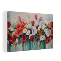 MuchoWow - Tableau sur Toile - Paysage - 120x80 cm - Peinture Peinture à l'huile Fleurs - Multicolore