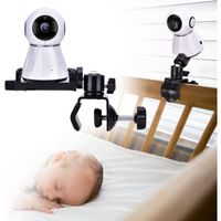 Support Moniteur Réglable pour bébé - Noir - Rotation 360 degrés - Clip de caméra 52-100mm - Colonne de lit 34mm