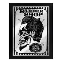 Framed Barber Shop Cut & Shave Signe d'étain en miroir Noir 35x45cm