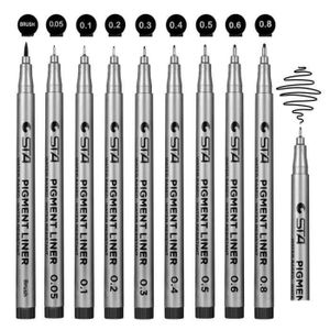 Stylo - Parure stylos noir a pointe fine,  Lot de 9 Stylos Feutre