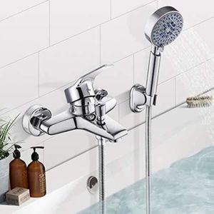 douchette et flexible de douche de 150 cm Montage au sol Style moderne Chromé Rozin Robinet de baignoire sur pied avec bec pivotant à 360° 