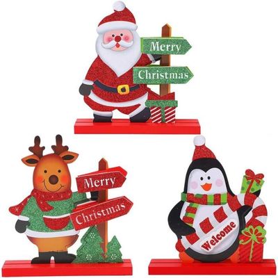 Lot De 3 Décorations De Noël En Forme De Canne à Sucre D'orge En Bois Pour Tables - Décoration De Noël 3D à étages - Décoration De Noël Rustique - Rouge Et