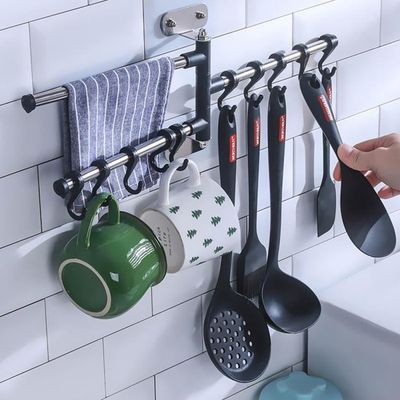 Cintre Mural Vintage Pour Cuisine - 5 Crochets En Fer - Noir - Organisateur D'ustensiles