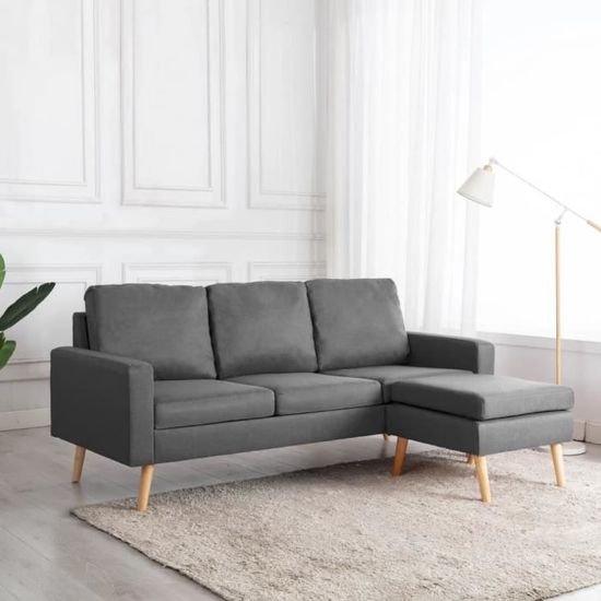 ❤Moderne Sofa Canapé de relaxation - Canapé droit fixe 3 places Mode - avec repose-pied Gris clair Tissu 😊79902