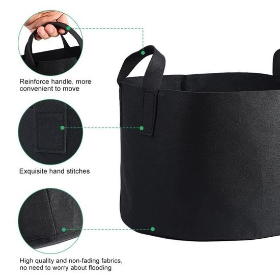 Sac De Culture En Tissu Non Tissé - 10 Litres, Avec Poignées - Pour Légumes, Fleurs, Plantes - Drainage Optimal, Réutilisable - 13