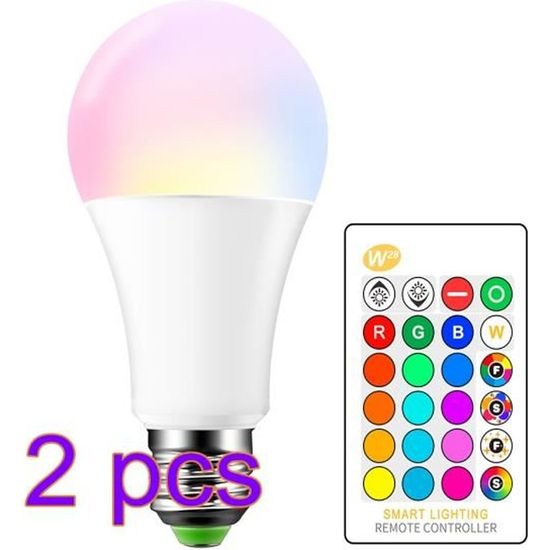 2pcs Ampoule LED RGBW E27 15W - 4 modes et 16 couleurs avec télécommande - Lampe Flash Lumières Déco Bar KTV