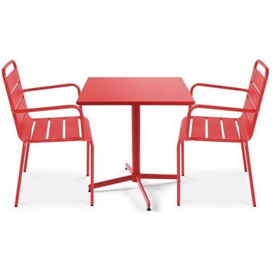 Ensemble de jardin table et chaise - OVIALA - Palavas - Rouge