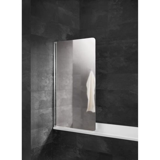 Pare-baignoire pliant 80x140 cm, paroi de baignoire, écran rabattable 1 volet pivotant, verre miroir, profilé aspect chromé, Schulte