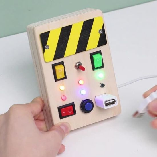 Generic Tableau D'activités Sensorielles en Bois avec un Design de Lumière LED Captivant et un Motif de Tambour pour les Tout-petits, Améliorant la Coordination œil-main et le Jeu Imaginatif, 10,8 X