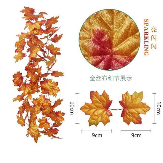 Peiyee 2 Pack Automne Guirlande D'éRable,Guirlande De Feuillage Artificiel D 'automne Vigne,Artificielles Feuilles Automne Guirlande Pour L'Automne Mariage FêTe Thanksgiving Halloween (4 Crochets