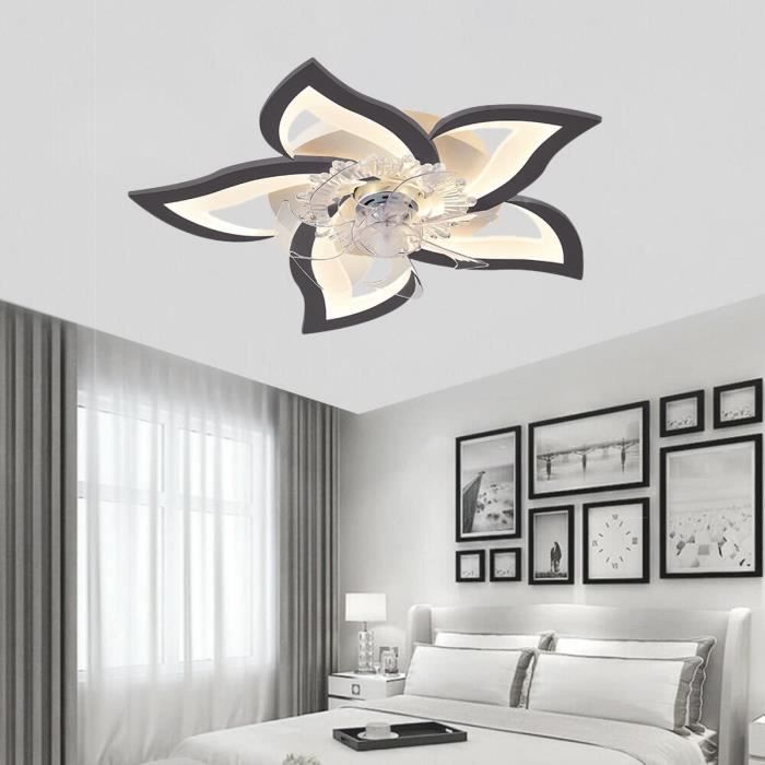 Plafonnier LED pour ventilateur de chambre à coucher avec télécommande réversible 6 vitesses Ventilateurs de plafond modernes avec lumières Silencieux 3 lames Dimmable Ventilateur 