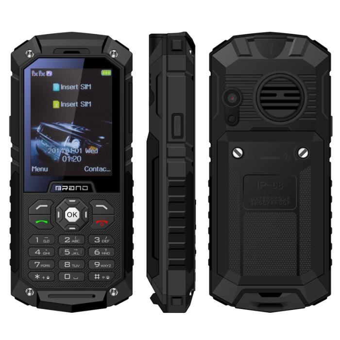 Téléphone Incassable Chantier Double SIM Portable Antichoc 2.4' IP68 Lampe Noir +SD 4Go YONIS