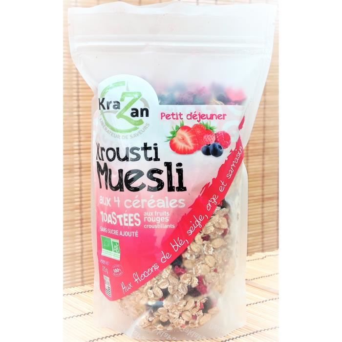KROUSTI MUESLI BIO AUX 4 CÉRÉALES TOASTÉES AUX FRUITS ROUGES CROUSTILLANT
