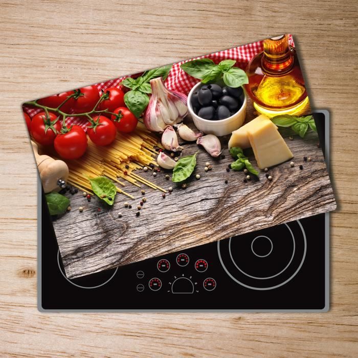 Tulup Glass Planche a découper avec couvercle protecteur pour cuisine résistant chaleur 80x52 cm - „Cuisine Italienne”