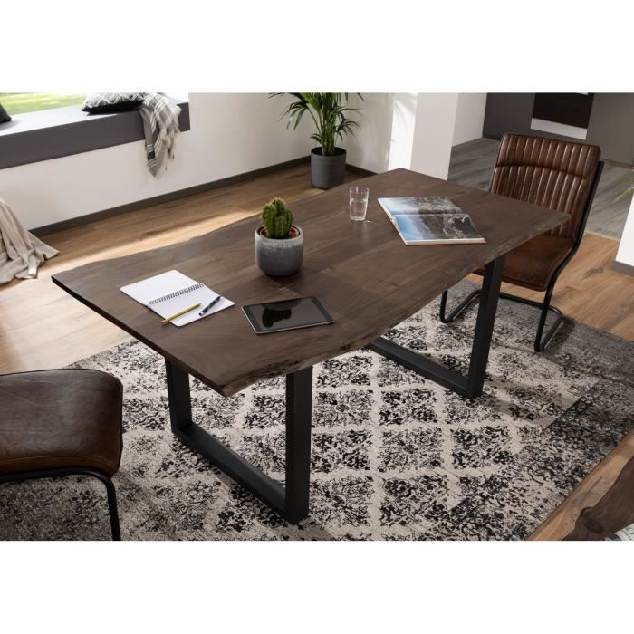 Table à manger 200x100cm - Bois massif d'acacia laqué (Dark grey/Bois Taupe) - Design moderne naturel - FREEFORM 3