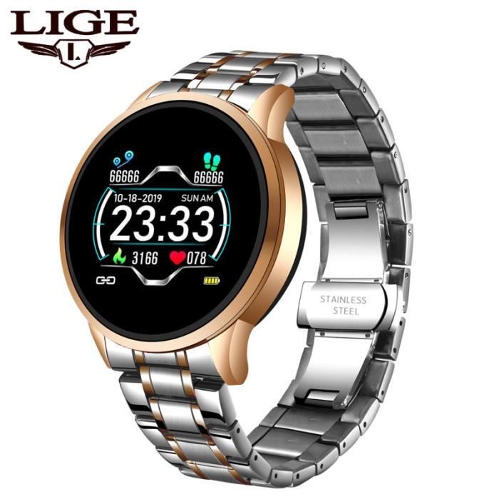 LIGE 2020 nouvelle montre intelligente hommes étanche Sport fréquence cardiaque pression artérielle Fitness Tracker - gold - WL8068