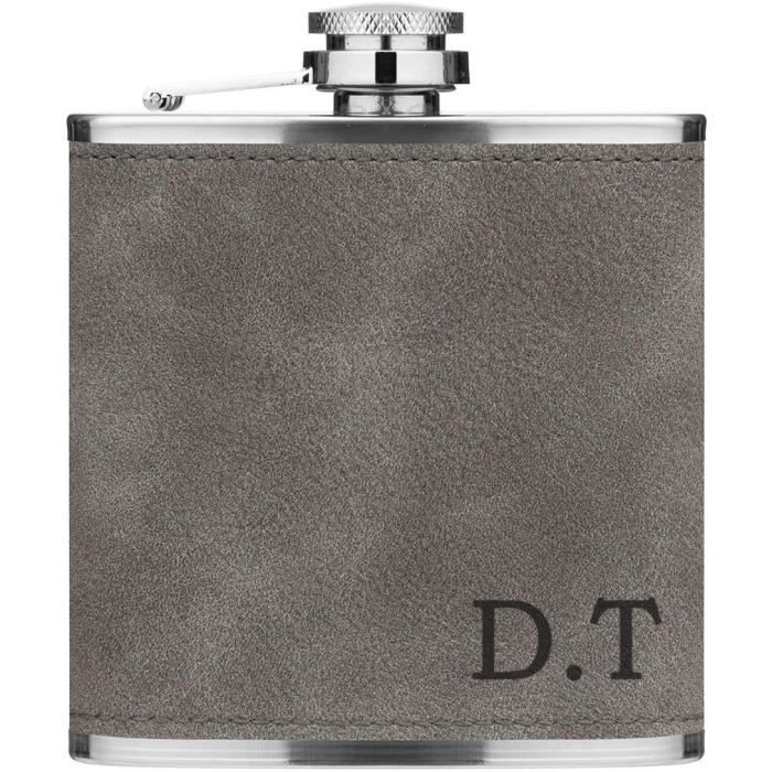Personnalisé 170ml Cuir PU Hip Flasque Gris Personnalisé Initiales Qualité Premium