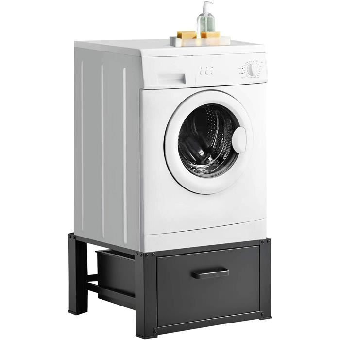 Kit de Superposition Intercalaire Lave-Linge Sèche-Linge Support de Lave-Linge avec Tiroir Acier Aluminium Noir 63 x 54 x 31 cm