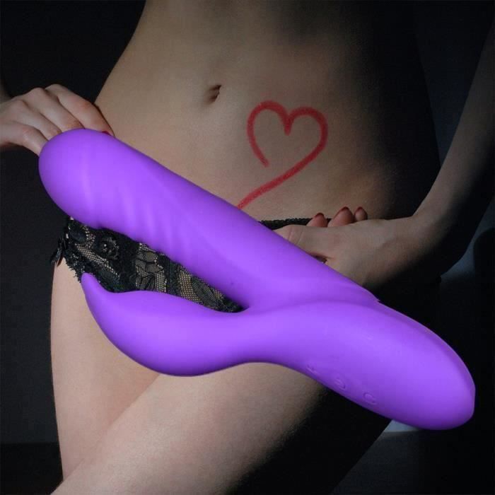 Tige vibrante télescopique complètement automatique imperméable modèle d'oreille de lapin Violet