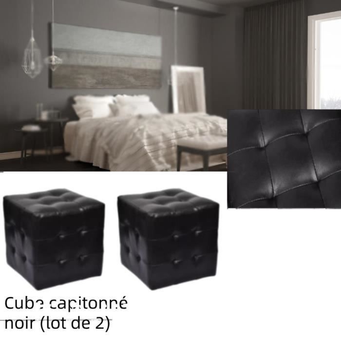 MEUBLE Pouf cube capitonné noir (lot de 2) simili cuir 30 × 30 × 30 cm Polyuréthane: 100% Tables de chevet - Zhihushop 28327
