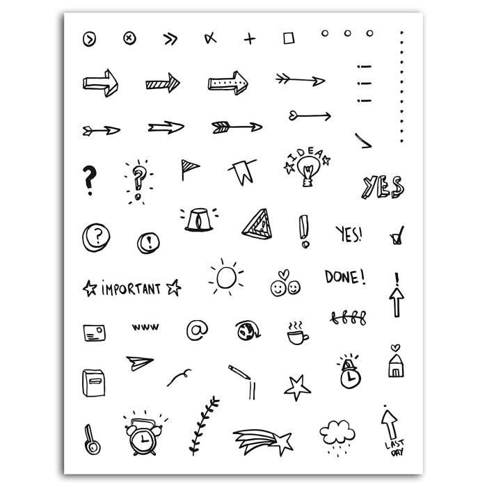 Toga TPG35 55 tampons Crystal' Icônes Bullet Journal, Silicone, Transparent, 14 x 18 x 0,5 cm