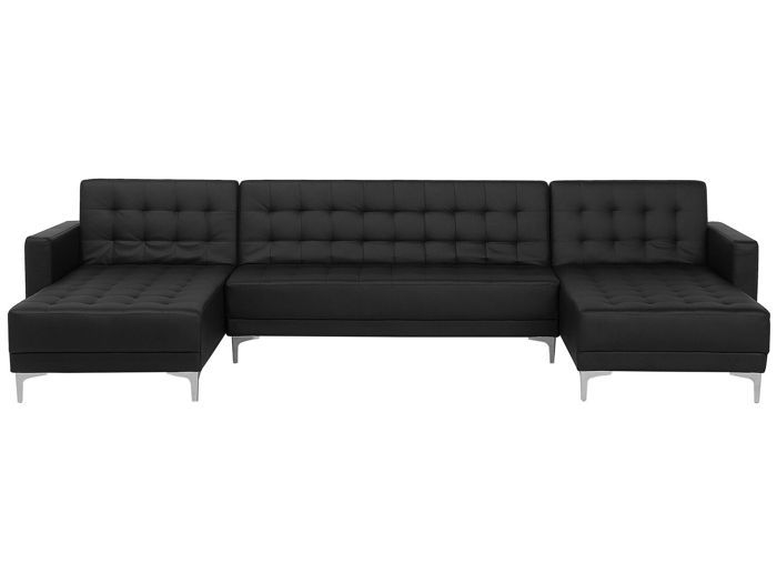 Beliani - Canapé en forme de U convertible en simili-cuir noir ABERDEEN