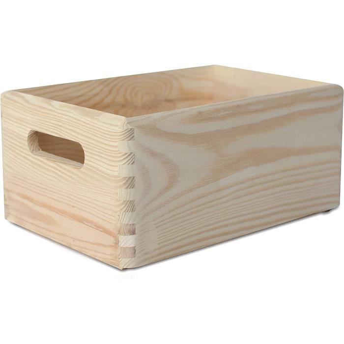 Creative Deco Caisse en Bois Rangement - 30 x 20 x 14 cm (+-- 1 cm) - Non Peint Boite avec Poignées