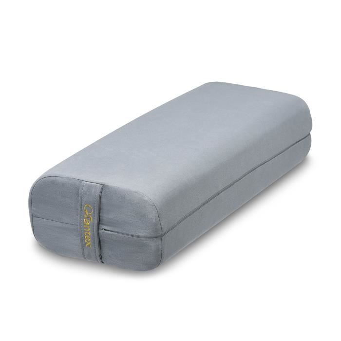 DREAMADE Bolster Yoga, Traversin Coussin de Yoga avec Taie en suédé et Fermeture Éclair, Éponge à 3 Couches, pour Cours de yoga,Gris