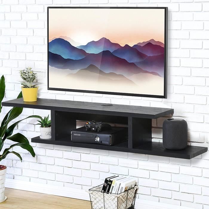 FITUEYES Meuble TV Flottant Noir Console Multimédia Murale Etagère pour DVD CD AV Equipement 126 cm
