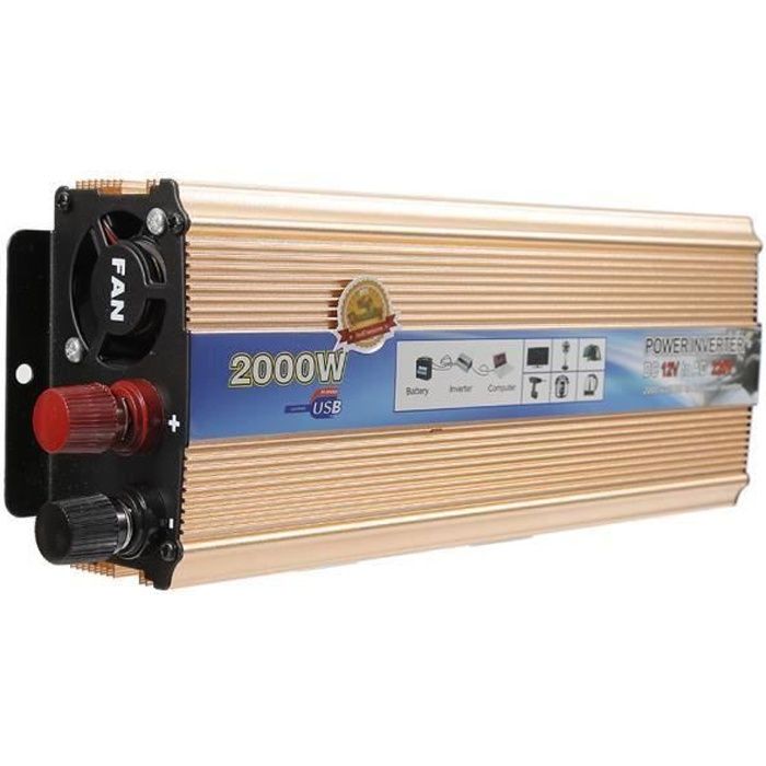 Convertisseur D’ or 24V - 220V 2000W Inverseur de charge invertisseur avec port USB pour auto voiture maison etc