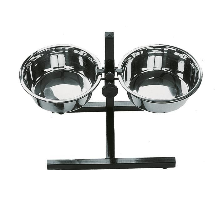 NOBBY 2 mangeoires inox avec support réglable 21cm - 1,75L - Pour chien