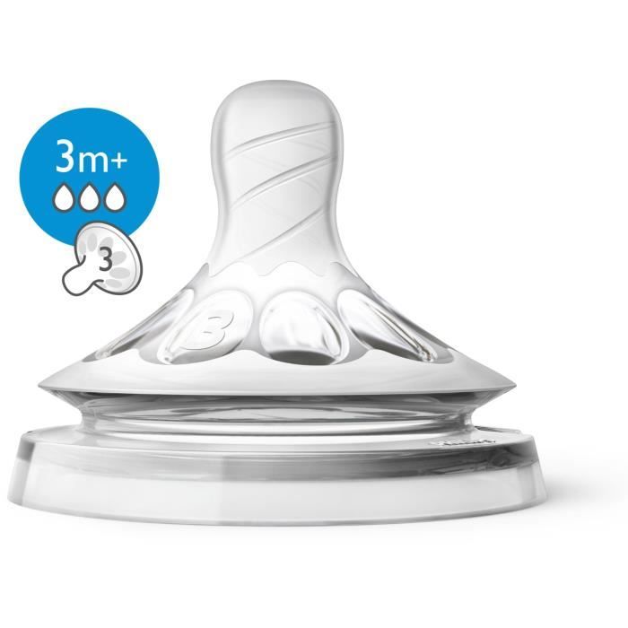 PHILIPS AVENT SCF043/27 Lot de 2 tétines Natural Silicone Débit Moyen +3m