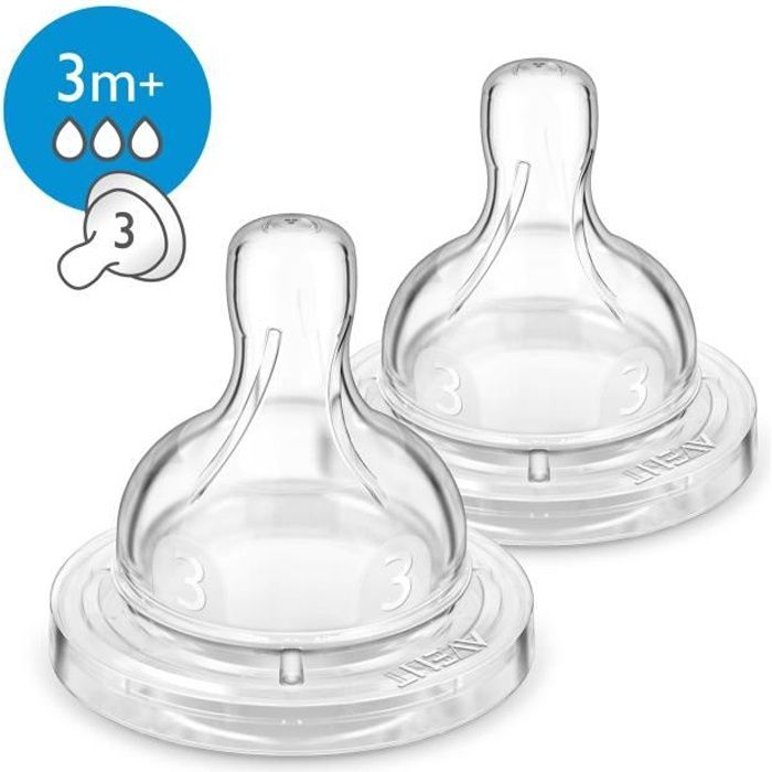 PHILIPS AVENT SCF633/27 Lot de 2 tétines Anti-colic 3m+ - 3 trous