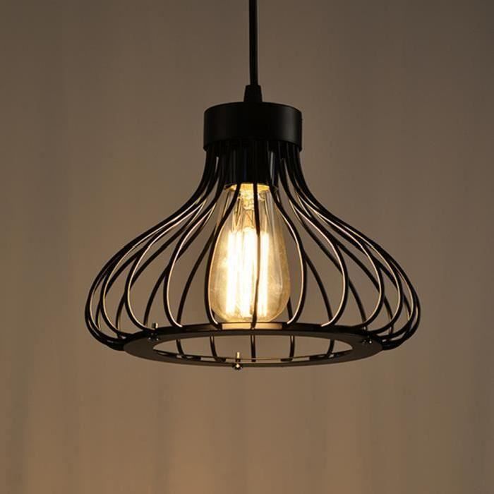 T&T Suspension Noir Cage Industriel Metal Retro Style Plafonnier Luminaire Cage Culot E27