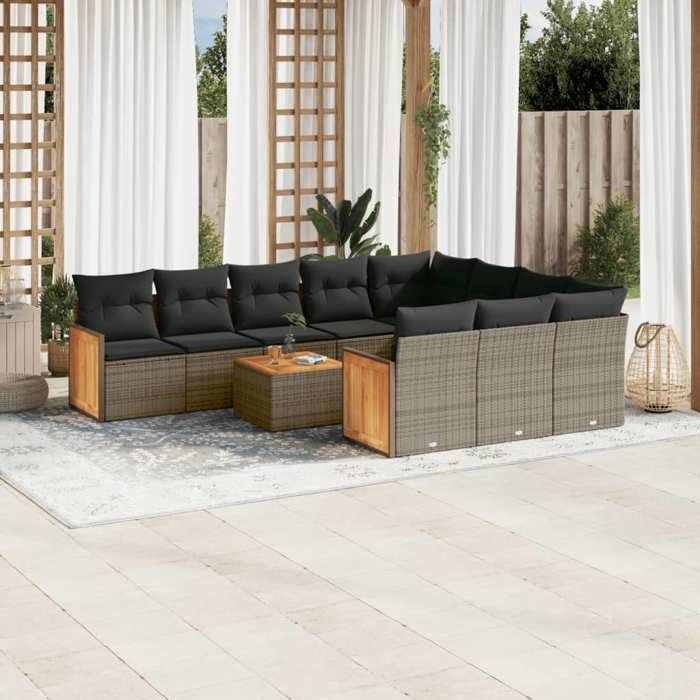 Salon de jardin vidaXL 11 pièces avec coussins
