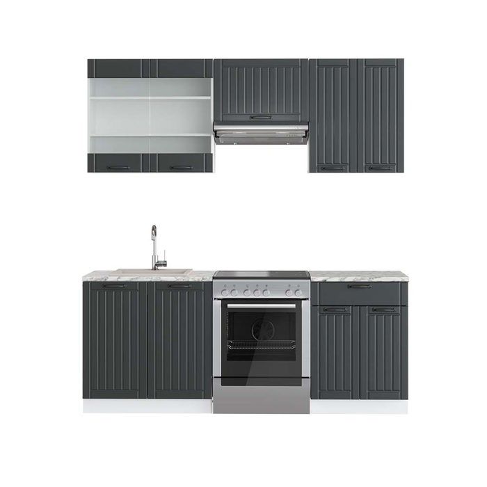 Vicco Cuisine Fame-Line, Anthracite Maison de Campagne/Blanc, 200 cm
