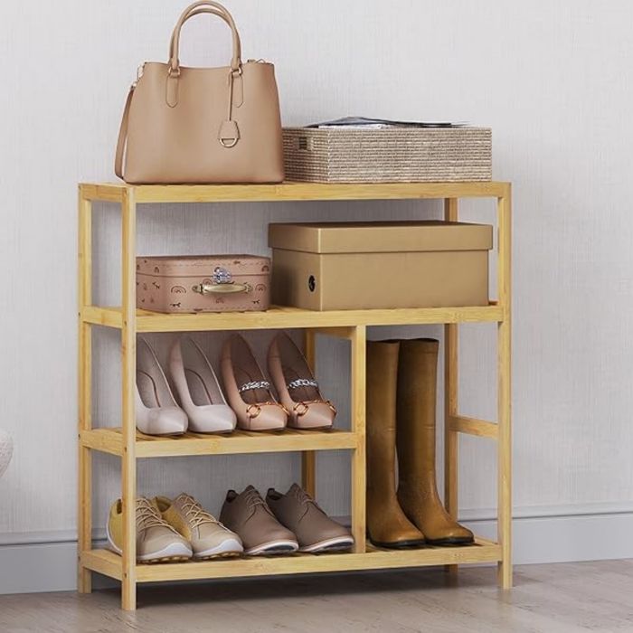 WOLTU Étagère à chaussures en bambou étagère à 4 niveaux pour couloir salon salle de bain 68x685x26cm