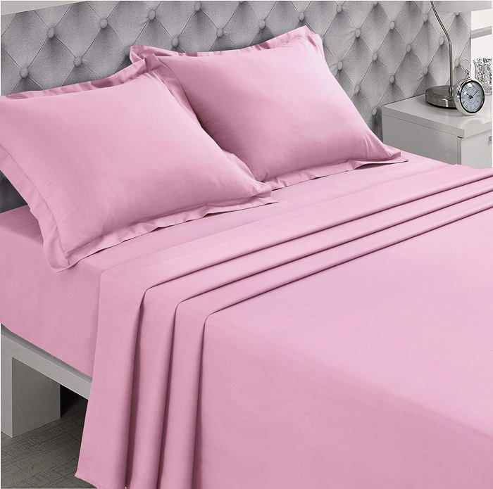 Drap Plat - 100% Coton - Rose - 180 x 290 cm - 57 Fils/cm² - Lit 1 Place