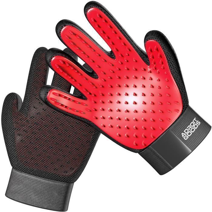 Meilleurs prix pour AdroitGoods Gant pour enlever les poils des animaux de compagnie - Pour chats et chiens - Rouge