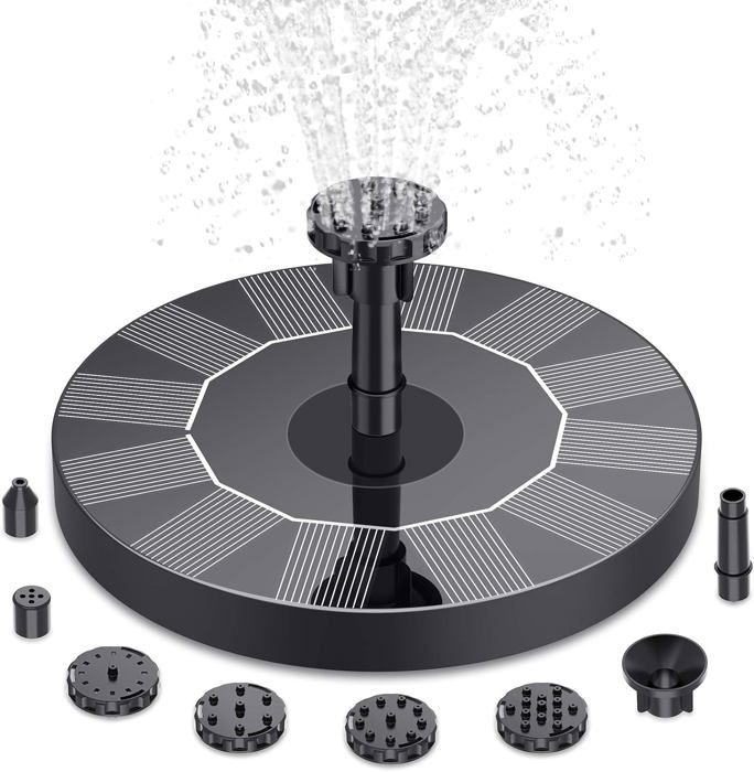 Pompe Fontaine Solaire 3,5W Avec Batterie 2000mAh – 8 Buses, Lumières LED Colorées, Pour Bain Oiseaux, Jardin, Étang
