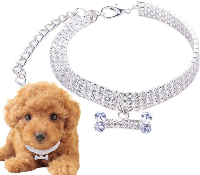 Meilleurs prix pour Collier avec Pendentif en os et Strass pour Animaux de Compagnie, Collier réglable pour Chien et Chat