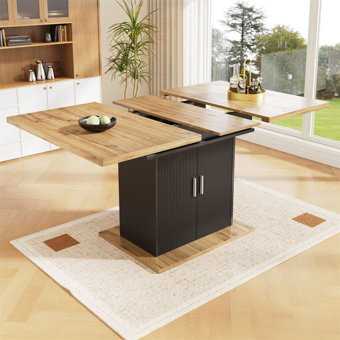 Table à Manger Extensible 4 a 6 Personne Table Cuisine Extensible avec Espace de RangementTable Carrée ExtensibleNaturel et Noir